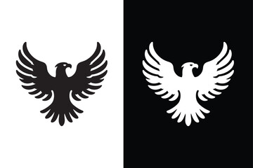 Soaring Eagle Silhouette. Black and White Icon Vector Illustration