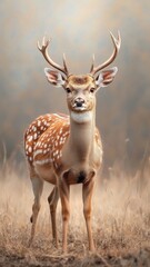 Deer against an isolated background, with its detailed antlers and graceful form prominently displayed in a minimalistic environment.