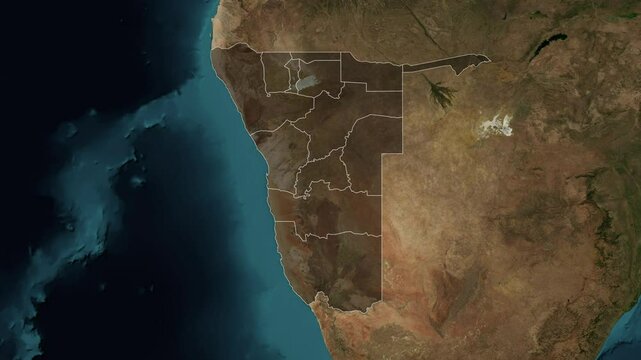Zoom from Earth to Namibia. (with Provinces) World map animation with highlighted borders of countries. Images from NASA