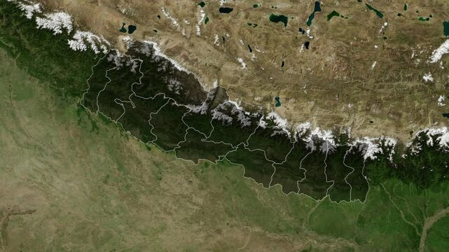 Zoom from Earth to Nepal. (with Provinces)  High quality world map animation with country borders highlighted. Images from NASA