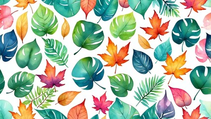 Obraz premium colorful watercolor style summer leaves illustration background