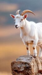 Obraz premium Goat posed against an isolated background, emphasizing sharp horns, textured fur, and confident stance in a simple, uncluttered setting.