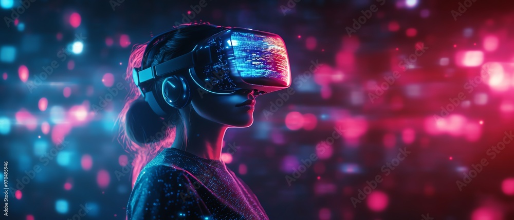 Poster modern internet communication concept with immersive arvr experiences, advanced connectivity infrast