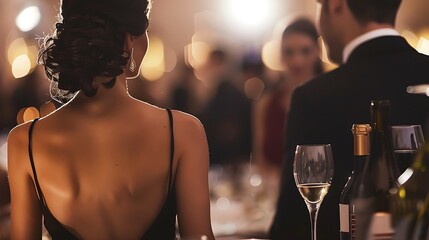 Couple Attending a Glamorous Gala Event, Silhouette Style, Glamorous, Gala Event
