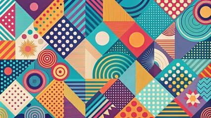 Abstract and colorful wallpaper design with geometric shapes and patterns