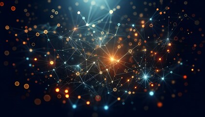 Fototapeta premium Abstract digital network connections with nodes and lines on a dark blue background, concept of connectivity