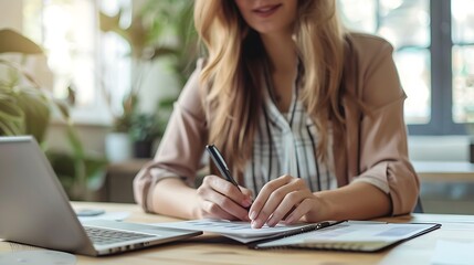 Fototapeta premium Businesswoman Plans Expenses with Consultant, Finance Theme, Copy Space, Portrait Shot, Expenses Consultant