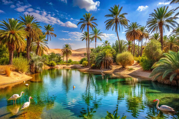 Obraz premium Beach with palm trees. Generative AI