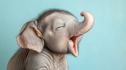 Baby elephant with eyes closed and mouth