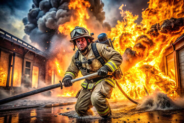 Firefighters in action. Generative AI