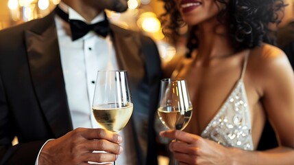 Couple Attending a Glamorous Gala Event, Silhouette Style, Glamorous