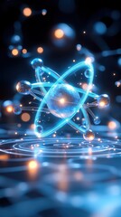 A captivating atom illustration featuring glowing electrons and a nucleus, symbolizing energy and scientific innovation.