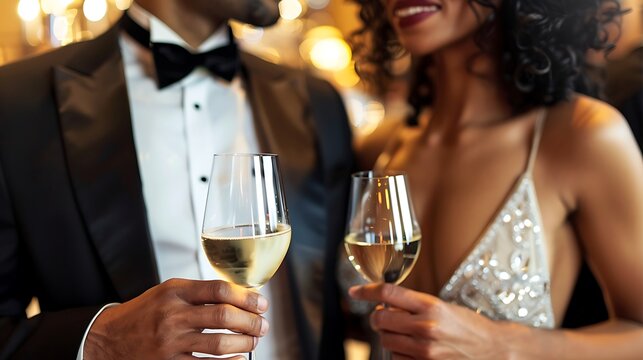 Couple Attending a Glamorous Gala Event, Silhouette Style, Glamorous