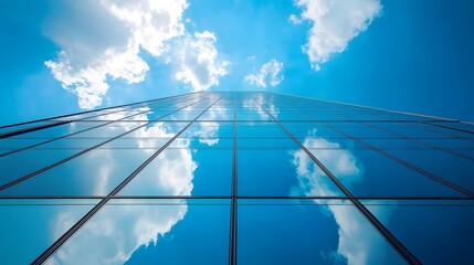 Fototapeta premium Blue Glass Facade Reflecting Clouds and Sky