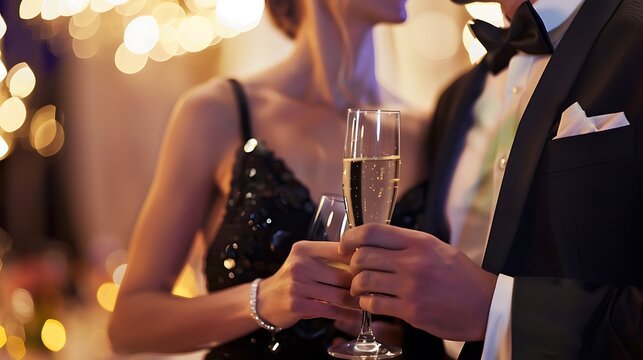 Couple Attending a Glamorous Gala Event, Silhouette Style, Glamorous, Gala Event