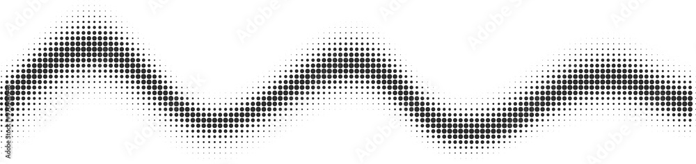 Poster dotted wavy graphic. halftone abstract pattern. black curve gradient line. flowing music sound rhyth