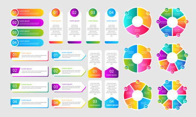 Vector Infographics Set. Text Boxes and Buttons Collection with Place for Your Data. Modern Gradient Design Elements.