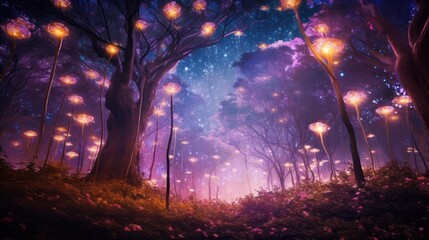 Obraz premium Enchanted Forest with Glowing Flowers