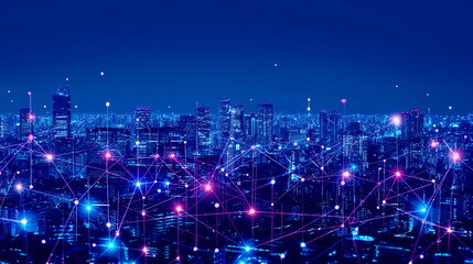 Obraz premium Telecommunication and Communication Network Concept: Big Data Connection Technology for Smart Cities and Digital Transformation