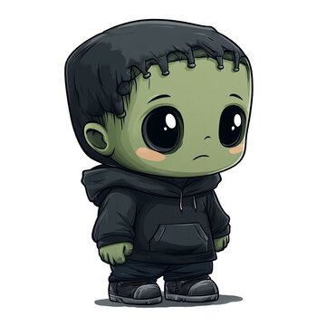 recommend clip art: Cute Halloween Frankenstein. Sticker Clipart. Halloween Illustration of a cartoon cute Frankenstein. AI generated.