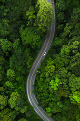 Road in the middle of the forest , road curve construction up to mountain, Rainforest ecosystem and healthy environment concept	
