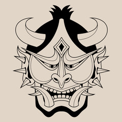Hand drawn traditional tattoo of a Japanese oni mask outline 53