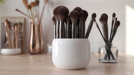 Assorted Makeup Brushes on a Vanity Table