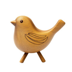 Wooden bird figurine isolated on white background.