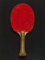 Vintage red ping pong paddle on black background