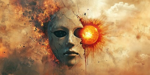 Cracked mask bleeding sun dissolving shapes 