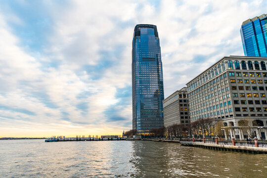 New York, Jersey City, USA - December 20, 2023: Goldman Sachs Tower skyscraper building in NJ New Jersey skyline. Architecture