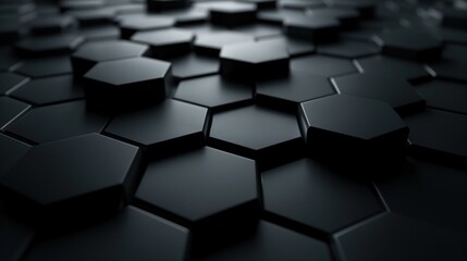 Obraz premium A close-up view of interconnected black hexagonal shapes, creating a textured and modern surface.