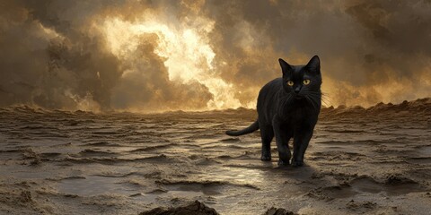 Eerie cat shifting sand melting sky
