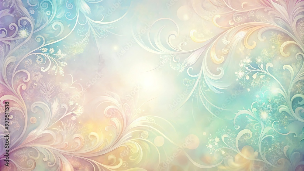 Wall mural pastel background with swirling textures and filigree patterns bathed in soft light