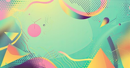A vibrant abstract design featuring geometric shapes, curves, and colorful patterns, suitable for digital backgrounds or graphic projects.
