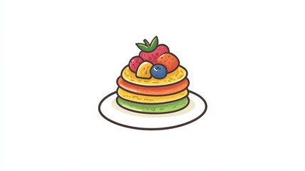 cheerful Japanese crepe logo featuring a stack of colorful crepes with a variety of fruit and sweets.