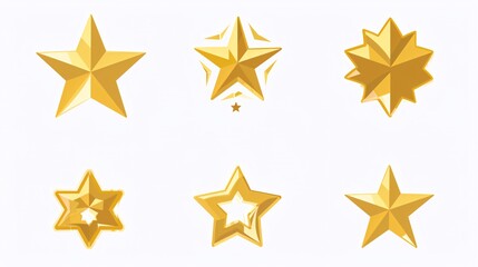 Fototapeta premium 24. Vector icons of gold stars, designed for modern apps and websites. The set includes a range of simple, flat star designs, from single stars to clusters, each with a sleek and contemporary look,