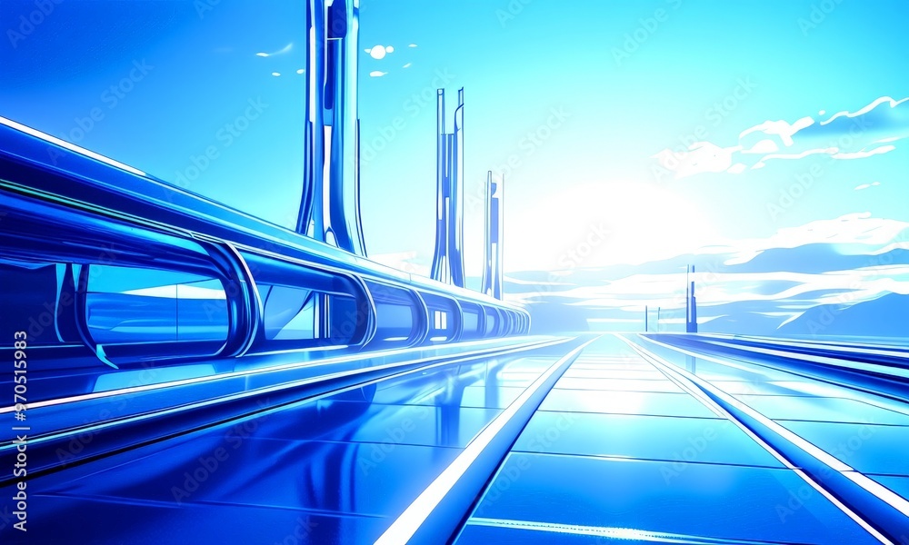 Poster a futuristic train station with sleek, curved architecture and a long, reflective platform. the stat