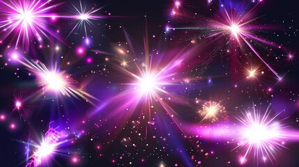 Naklejka premium 29. Vector flashing lights with a glow sparkle effect on a transparent background. The illustration includes multiple light flares and sparkling elements, producing a radiant and dazzling display of