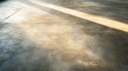Sunlight streaming across a textured concrete floor, creating a bright line of light.