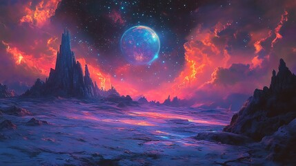 Ethereal Terrain: A Stunning Landscape Bathed in Colors of an Alien World