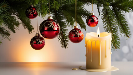 Festive table with Christmas candles and decorations ai generative..
