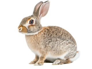 Light brown rabbit with grey fur, isolated on transparent background