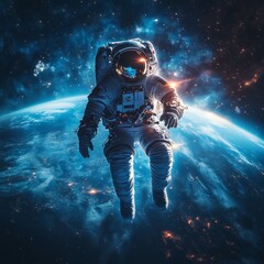Astronaut Floating in Space Above Earth