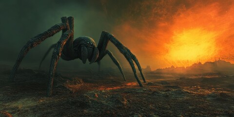 Spider legs melting pumpkins neon shadows 