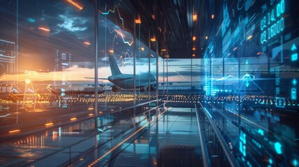 Fototapeta premium A futuristic airport with a large plane in the background