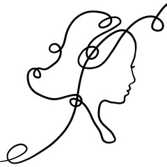 Woman face one line drawing on white isolated background. hand drawn. Not AI, Vector illustration