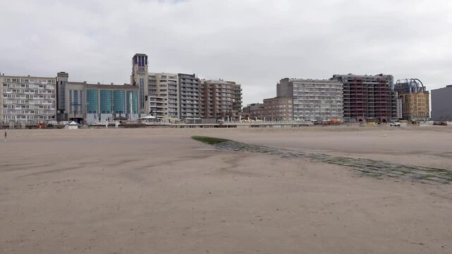 Panoramic skyline view of Blankenberge real estate at the North Sea - Belgian coast, Belgium