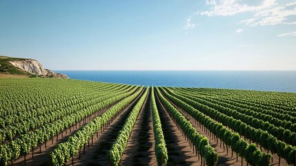 Vineyard in coastal region, highlighting terroir impact, 3D illustration