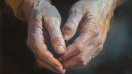 Close-up of elderly hands showcasing wrinkles and experience, symbolizing wisdom, aging, and life's journey.